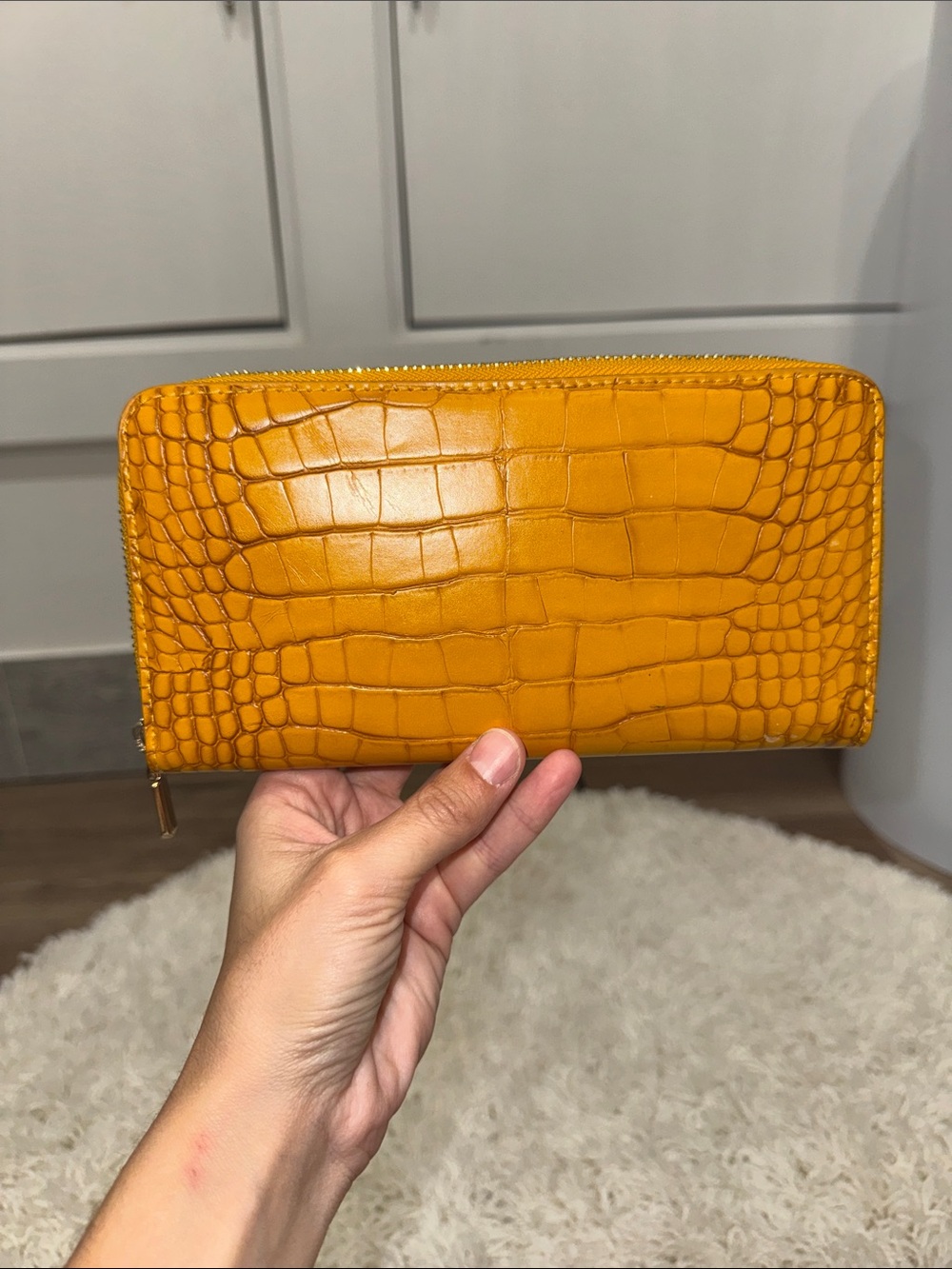 H&M Yellow Croc-Embossed Zip Wallet - Women
